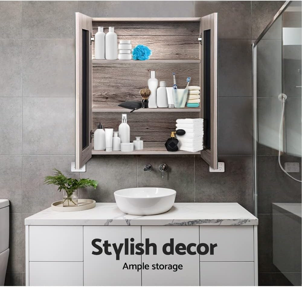 Bathroom Mirror Cabinet Vanity Medicine Shave Wooden Natural 600Mm X720Mm