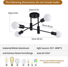 Load image into Gallery viewer, Mid Century Black Sputnik Chandelier Industrial Semi Flush Mount Ceiling Light 4-Light Rustic Sputnik Ceiling Light Fixture for Dining Room Bedroom
