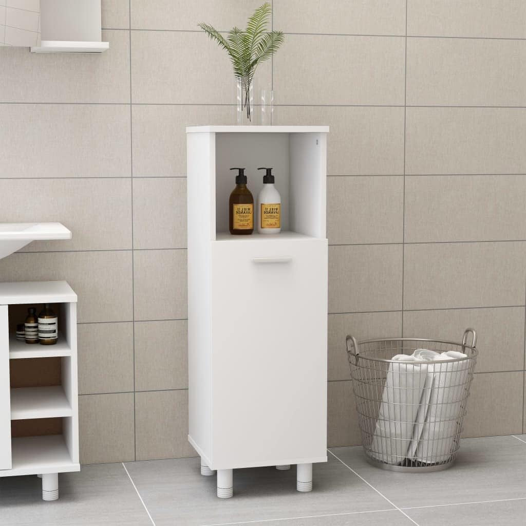 Bathroom Cabinet Indoor Home Laundry Room Washroom Toilet Rack Cupboard Storage Cabinet Shelf Furniture White Engineered Wood
