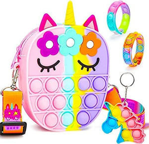 Pop Purse Unicorn for Girls, Pop on Its Fidget Purse Shoulder Bag Best Gift, Push Bubble Popit Handbag Crossbody Bag, School Supplies Figit Popper Relieve Stress, Pastel