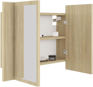 LED Bathroom Mirror Cabinet Indoor Washroom Vanity Wall Furniture Household LED Mirror Storage Cabinet with RGB Light Sonoma Oak Acrylic
