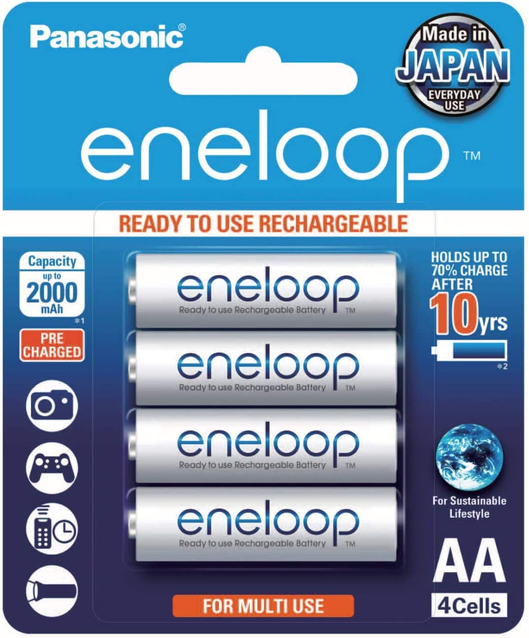 Eneloop AA Pre-Charged Rechargeable Batteries, 4-Pack (BK-3MCCE/4BA)