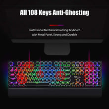 Load image into Gallery viewer, Typewriter Style Retro Mechanical Gaming Keyboard Wired with True RGB Backlit Collapsible Wrist Rest 108-Key Blue Switch round Keycap - Black
