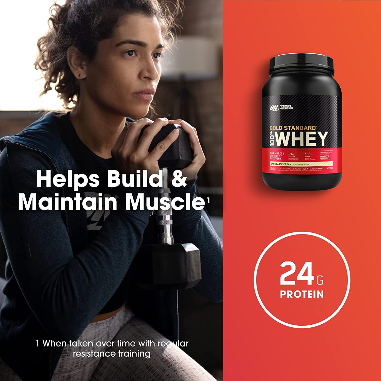 Gold Standard 100% Whey Protein Powder, Vanilla Ice Cream, 907G