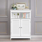 Bathroom Floor Cabinet, Wooden Storage Cabinet with Double Shutter Door & Adjustable Shelf, Freestanding Toilet Organiser, Side Table for Bathroom Living Room Bedroom, Laundry Cupboard, White/Grey (White)