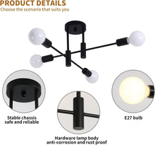 Load image into Gallery viewer, Mid Century Black Sputnik Chandelier Industrial Semi Flush Mount Ceiling Light 4-Light Rustic Sputnik Ceiling Light Fixture for Dining Room Bedroom
