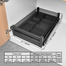 Load image into Gallery viewer, Pull Out Tray for Kitchen Cabinet Single Tier Slide Out Pantry Shelf Basket Heavy Duty Roll Out Extendable Sliding Drawer Organizer with Dividers 14&quot; W X 21&quot; D
