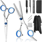 Professional Hair Cutting Scissors,  9 PCS Barber Thinning Scissors Hairdressing Shears Stainless Steel Hair Cutting Shears Set with Cape Clips Comb for Barber Salon and Home