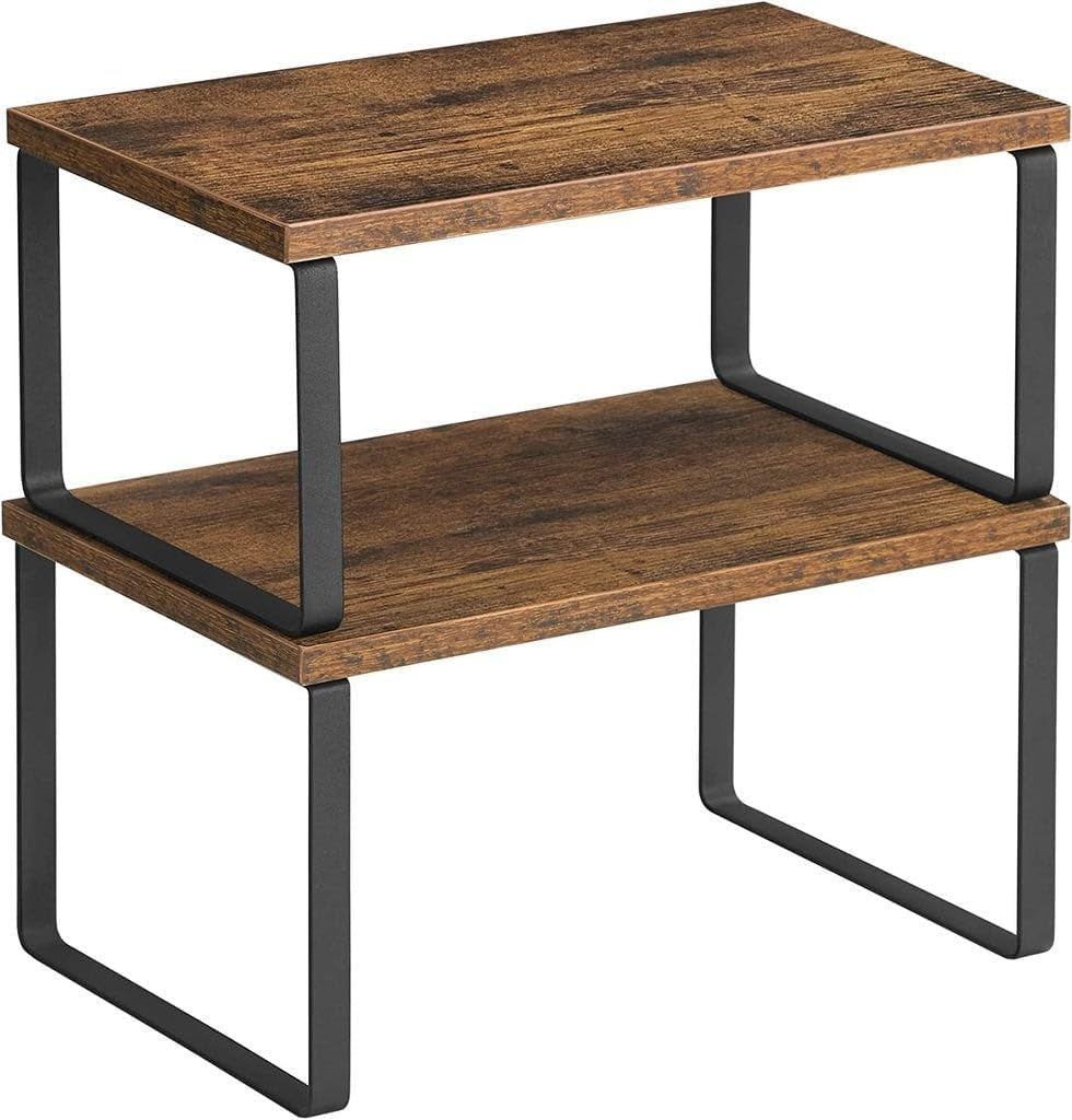 Metal Kitchen Counter Shelves 2-Pieces Set, Rustic Brown