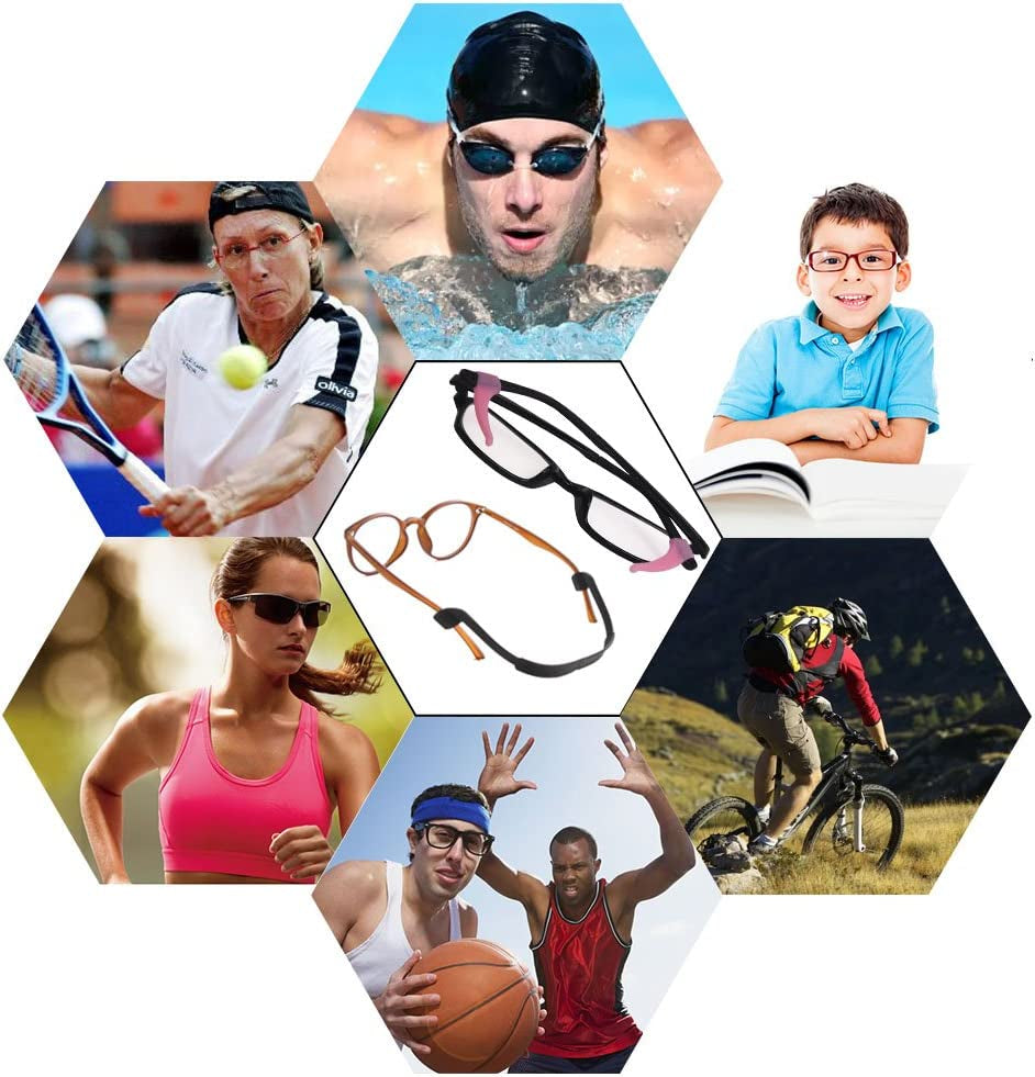6 Pack Anti-Slip Silicone Glasses Straps with 6 Pairs Ear Grip Hooks, SENHA Soft Eyewear Retainer Eyeglasses Holder for Kids Adult Sports - Black, Red, Orange, Pink, Blue, Green