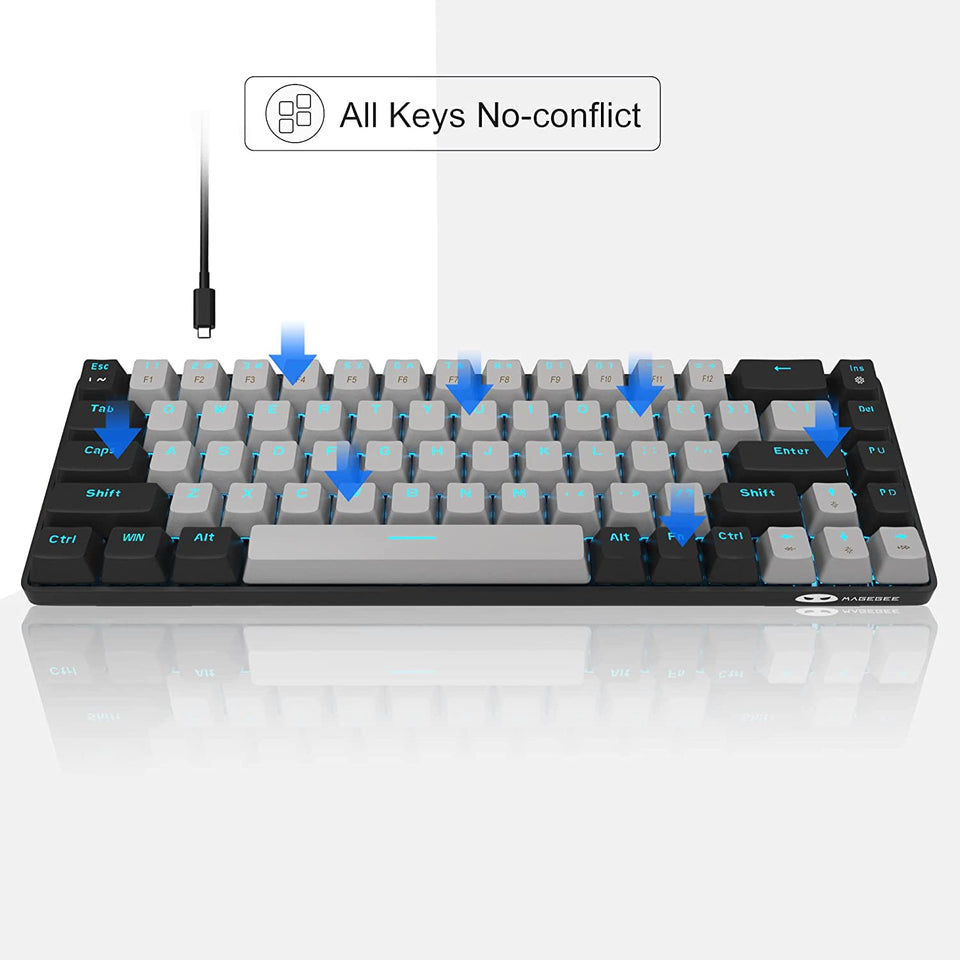 Portable 60% Mechanical Gaming Keyboard,  Mk-Box LED Backlit Compact 68 Keys Mini Wired Office Keyboard with Blue Switch for Windows Laptop PC Mac - Grey/Black