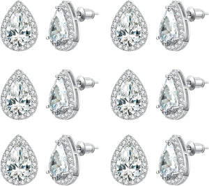 4/6 Pairs Bridesmaids Earrings Classic Cubic Zirconia Teardrop Stud Earrings for Women Girls I Couldn’T Tie a Knot without You Brides Bridesmaids Proposal Wedding Jewelry Gifts