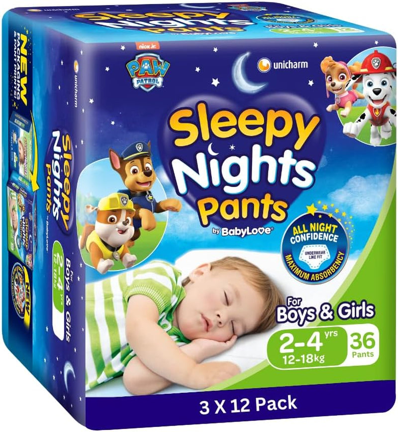Babylove Sleepynights Pants 2-4 Years (12-18Kg) | 36 Pieces (3 X 12 Pack)