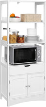 Load image into Gallery viewer, Bathroom Storage Cabinet, Tall Cabinet, Free Standing Bookshelf, with 3 Open Shelves, 1 Drawer and 1 Cupboard, 60 X 32.5 X 154 Cm, for Entryway, Kitchen, Study Room, White BBC67WT
