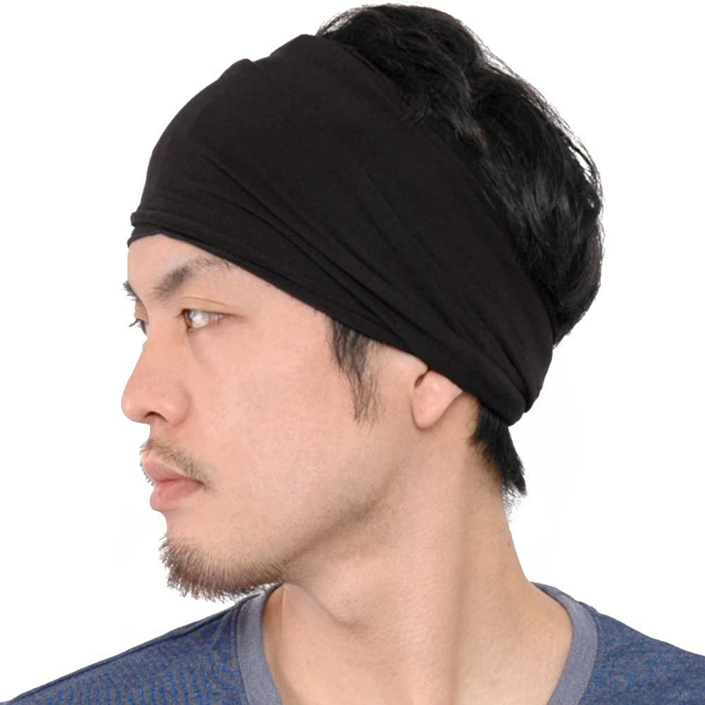 Mens Bandana Head Wrap - Womens Elastic Headband Japanese Long Hair Dreads Black