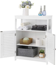 Load image into Gallery viewer, Wooden Bathroom Floor Cabinet Storage Organiser Rack, Kitchen Cupboard Free Standing, with Double Shutter Doors, White BBC40WT
