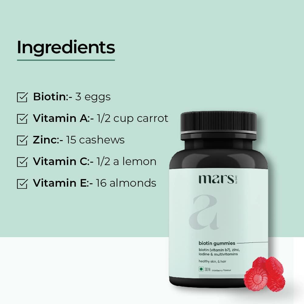 Biotin Gummies | Wholesome Supplement for Hair, Skin & Nails with Zinc | Cranberry Flavour | 30 N