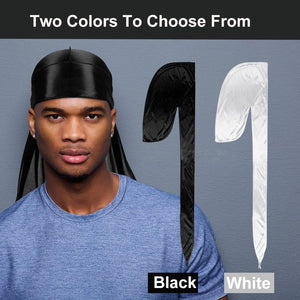 2 Pieces Silky Men Durag, Pack Durags Do Rags with Long Tail and Wide Straps for Men Women