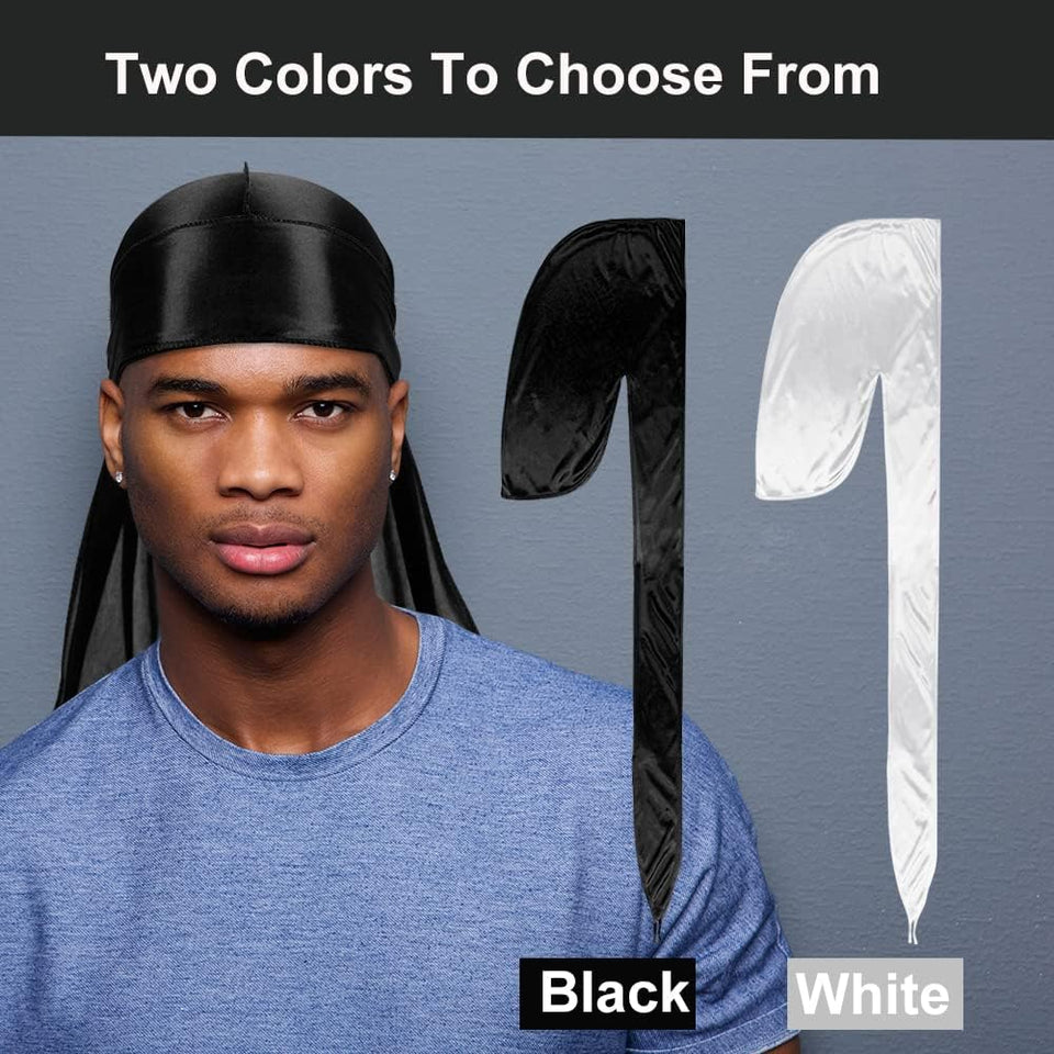 2 Pieces Silky Men Durag, Pack Durags Do Rags with Long Tail and Wide Straps for Men Women
