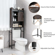 Load image into Gallery viewer, Over-The-Toilet 4-Tier Storage Cabinet, Freestanding Bathroom Organizer W/Adjustable Shelf &amp; Sliding Cabinet Door, Multifunctional Bathroom Space Saver (Brown)
