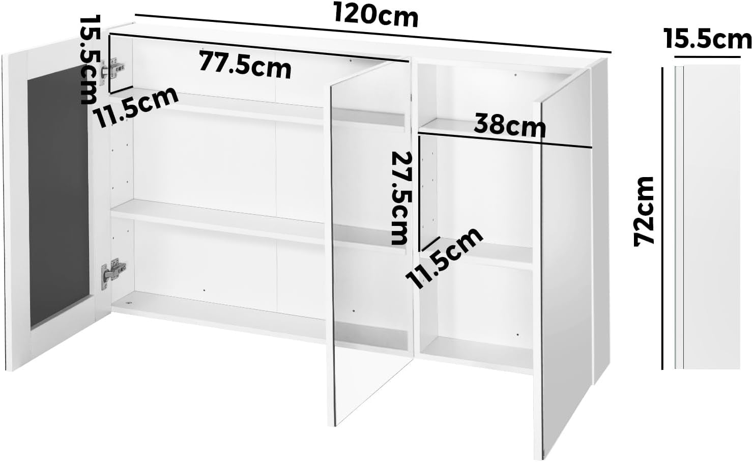 Bathroom Mirror Cabinet Wall Shaving Storage Cabinet 120 X 15.5 X 72Cm