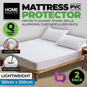 [2PCE] Home Master PVC Queen Bed Mattress Protector with Elastic Fit, Plastic - White
