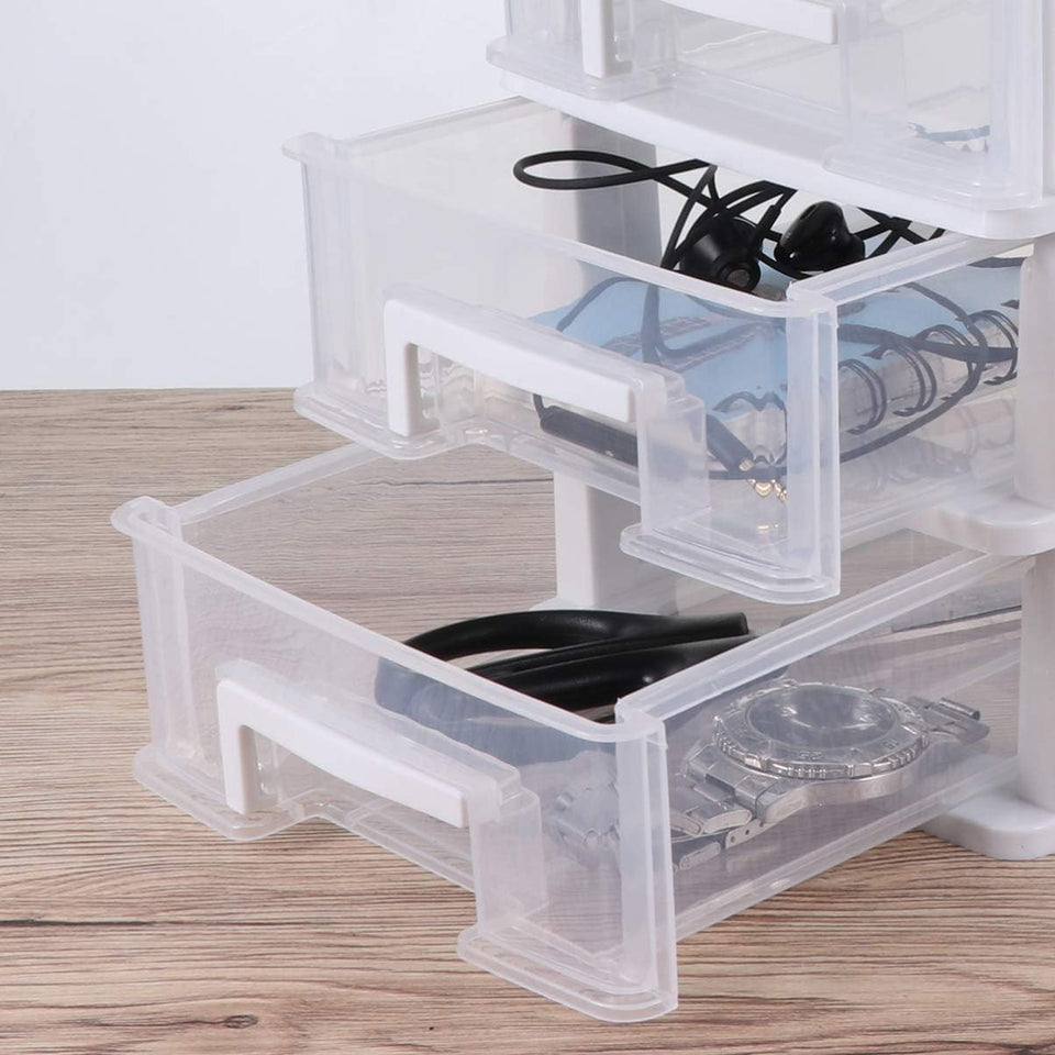 Multifunctional Five- Layer Storage Cabinet, 8.3X5.9X12.3Inch, 5 Drawer Storage Tower, Organizer Box, Storage Container Case with Clear Drawer, Organizer Sundries Holder| White