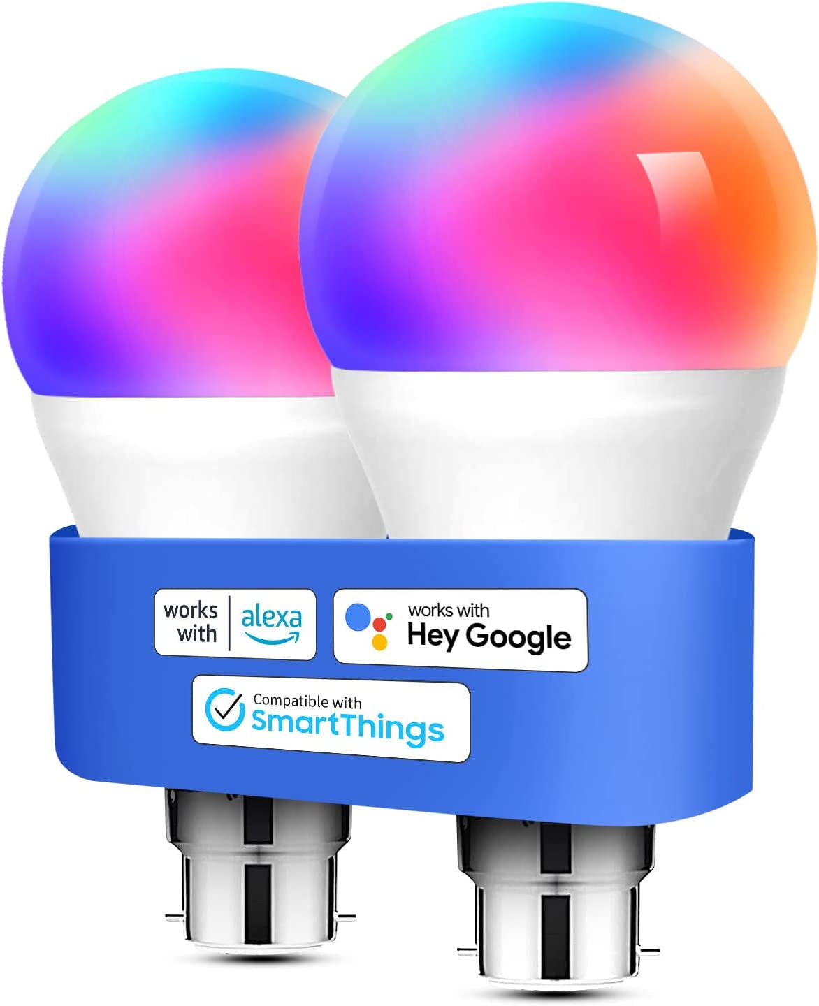 Light Bulbs Wifi Smart Bulbs B22 Bayonet [2 Pack] Compatible with Echo Alexa Google Home Dimmable Warm Light and Multicolor by  810Lumens 60W Equivalent 2700K-6500K RGBCW