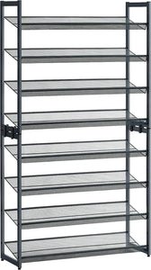 Shoe Rack, 8-Tier Shoe Organizer, Metal Shoe Storage for Garage, Entryway, Set of 2 4-Tier Stackable Shoe Shelf, with Adjustable Flat or Angled Shelves, Holds 32-40 Pairs, Grey