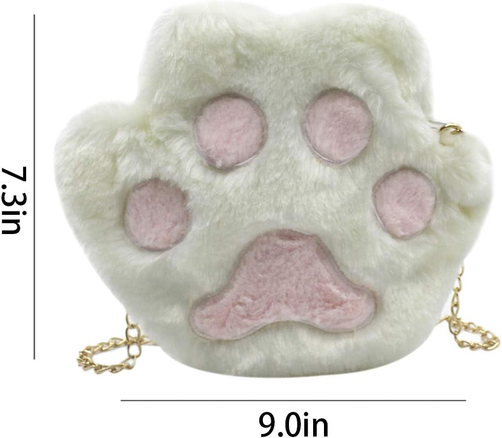 Cute Cat Paw Shape Shoulder Bag Purse Fluffy Plush Crossbody Handbag Clutch with Chain Strap for Women Girls