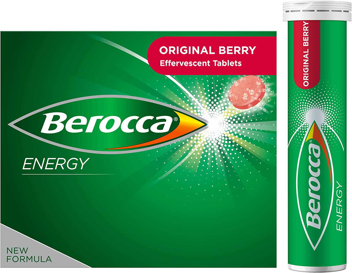 Energy Vitamin with 12 Essential Vitamins and Minerals to Help Support Physical Energy and Mental Sharpness, Original Berry Flavour, 75 Effervescent Tablets, Red