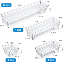 Load image into Gallery viewer, 14 PCS Clear Plastic Drawer Organizer Tray for Makeup, Kitchen Utensils, Jewelries and Gadgets
