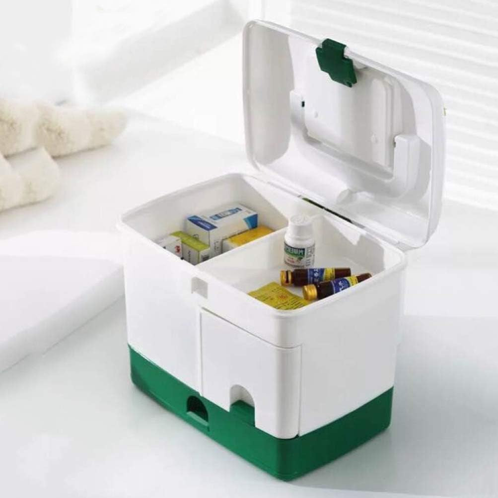 Box Aid Box Family Medication Storage Box Medicine Cabinet Childproof Bottle Organizer Storage Box Container for Travel Home Green Portable Storage First
