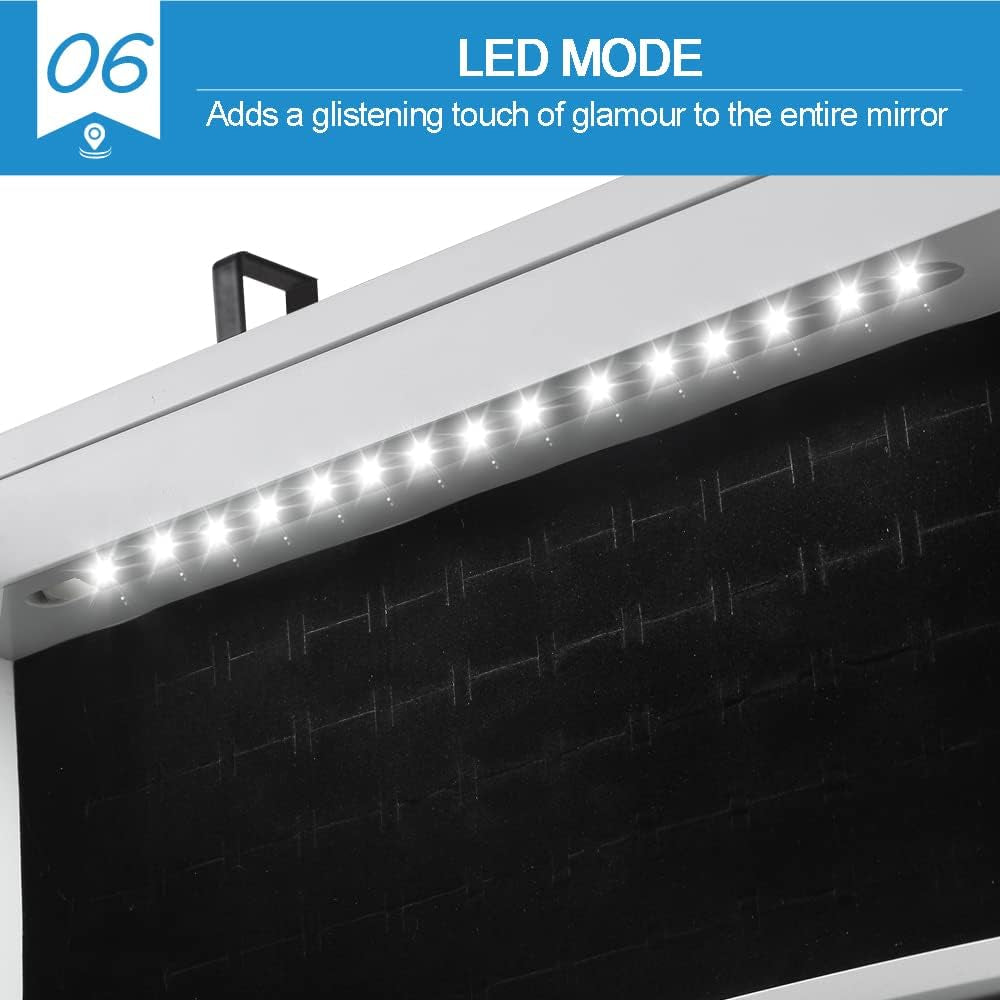 Dual Use Wall Mounted Hang over Mirror Jewellery Cabinet LED Light White