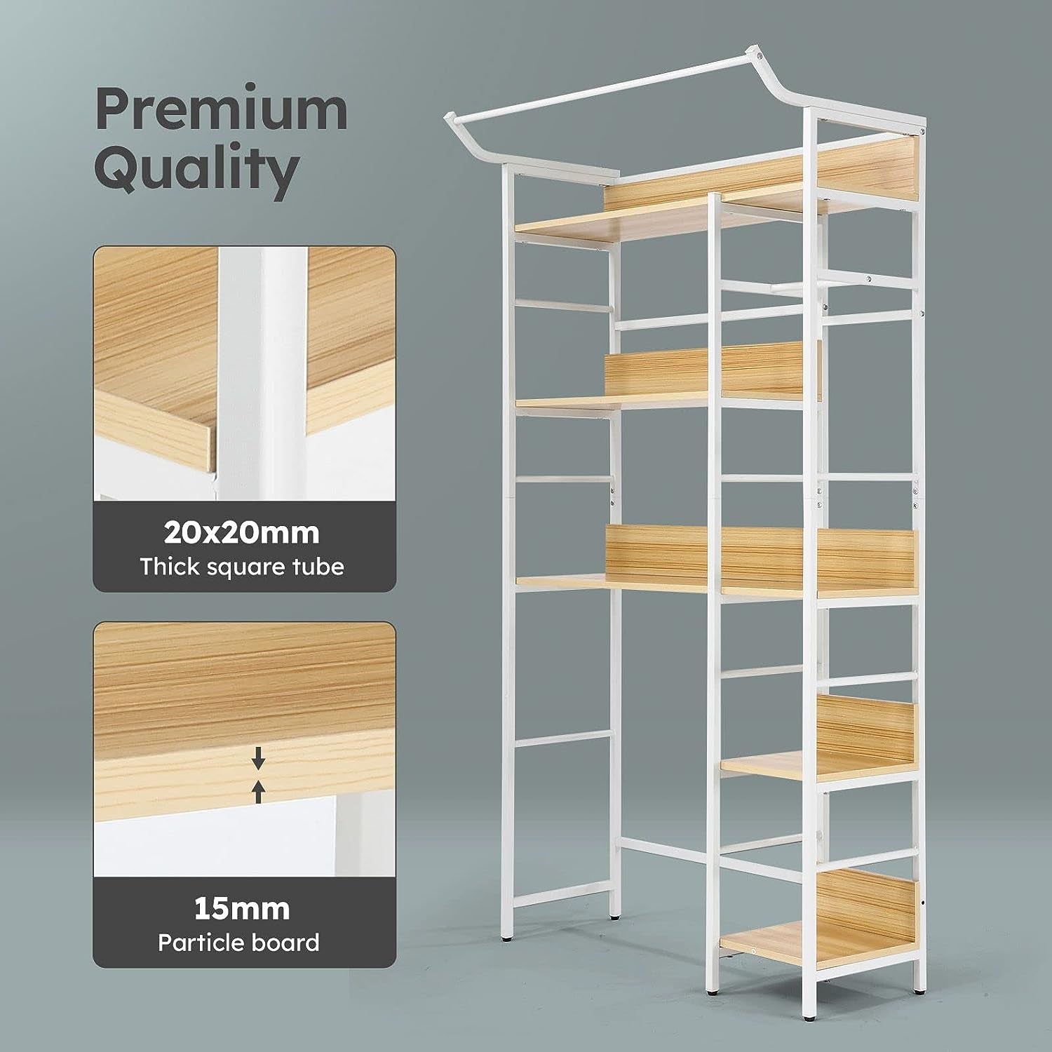 5 Tier over Toilet Shelf Bathroom Rack Organiser Laundry Shelves Storage Freestanding White & Wood