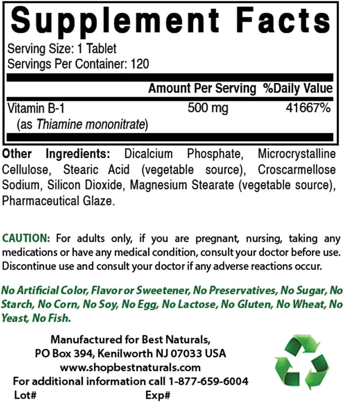 Vitamin B1 as Thiamine Mononitrate 500 Mg 120 Tablets