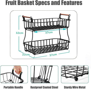 Metal Wire Two Tier Home and Kitchen Storage & Organisation Rack, Stackable Snack Table Organiser Rack, Detachable Bathroom Organiser Basket, Black