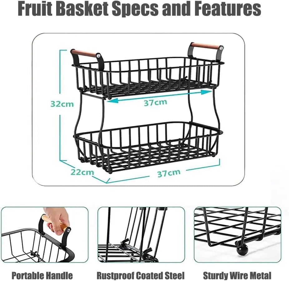 Metal Wire Two Tier Home and Kitchen Storage & Organisation Rack, Stackable Snack Table Organiser Rack, Detachable Bathroom Organiser Basket, Black