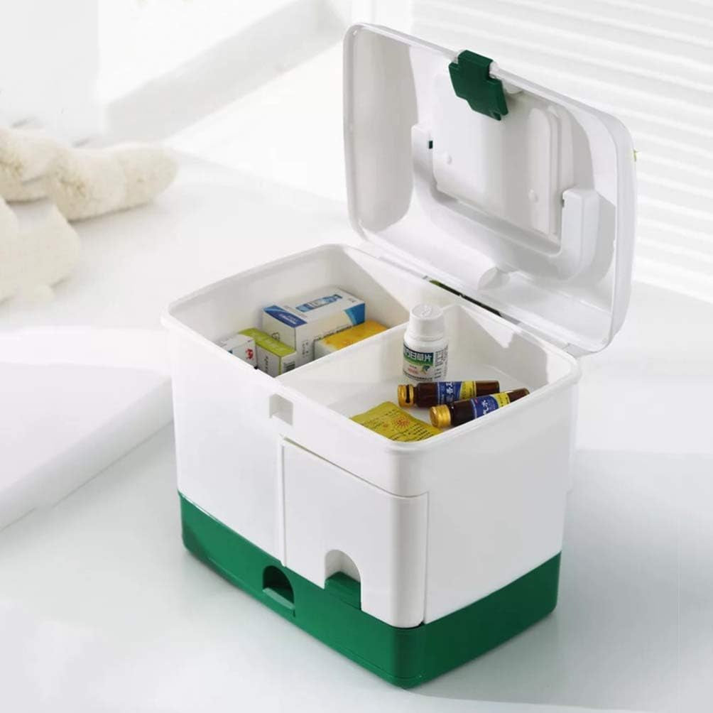 Box Aid Box Family Medication Storage Box Medicine Cabinet Childproof Bottle Organizer Storage Box Container for Travel Home Green Portable Storage First