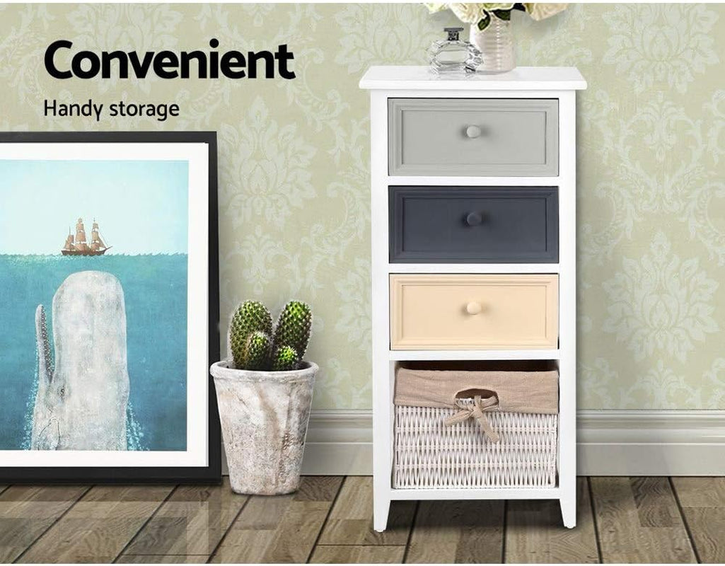 Chest of Drawers Storage Cabinet, Wood Tallboy Bedside Table Nightstands Tower Dresser Hallway Organizer Bedroom Bathroom Living Room Furniture Home Organiser, with 3 Removeable Baskets White