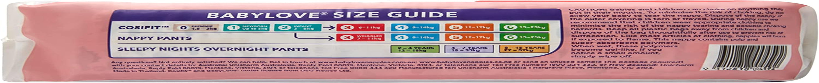 Babylove 216 Piece (3 Pack X 72) 1 Month Supply Premium Cosifit Nappies Size 3 Crawler 6-11Kg