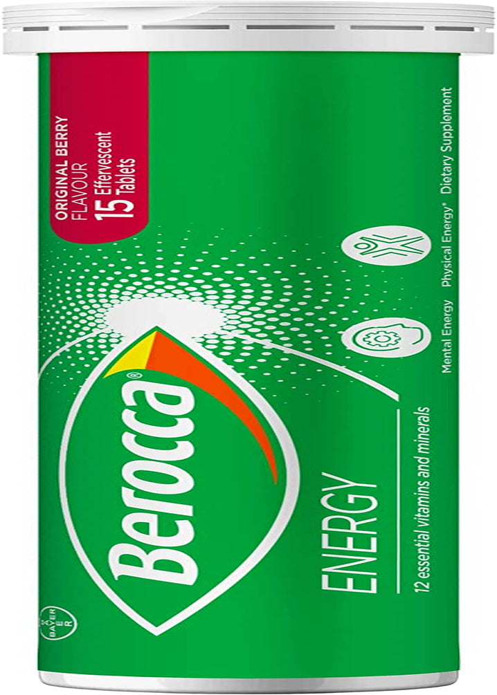 Energy Vitamin with 12 Essential Vitamins and Minerals to Help Support Physical Energy and Mental Sharpness, Original Berry Flavour, 75 Effervescent Tablets, Red