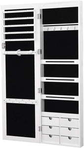Jewellery Cabinet Full Length Mirror Mirrored Organizer Box Stand White