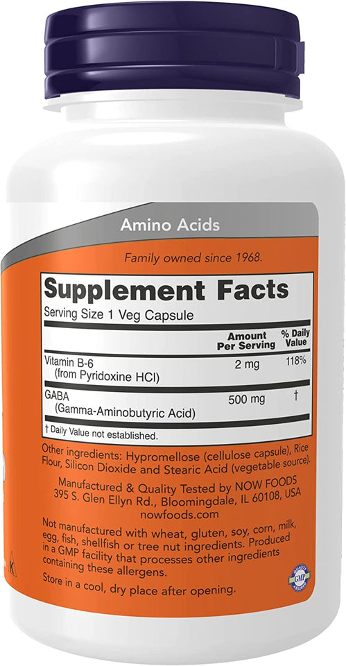 Supplements, GABA (Gamma-Aminobutyric Acid)500 Mg + B-6, 100 Count, Veg Capsules