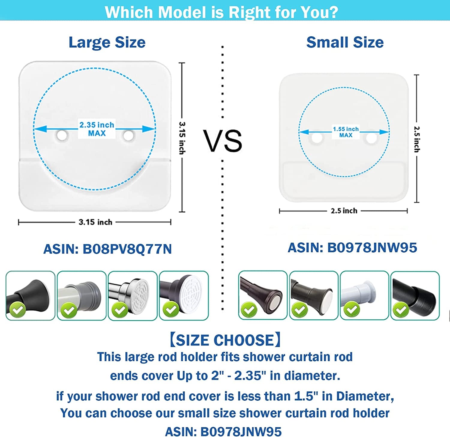 Adhesive Shower Rod Tension Holder | Mount Retainer for Wall | No Drilling | Stick on | 2 Pack, White (Shower Curtain Rod Not Included)