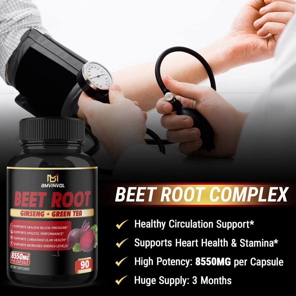Beet Root Extract Capsules 8550Mg - Supports Blood Pressure, Digestive, Immune System - 3 Months Supply