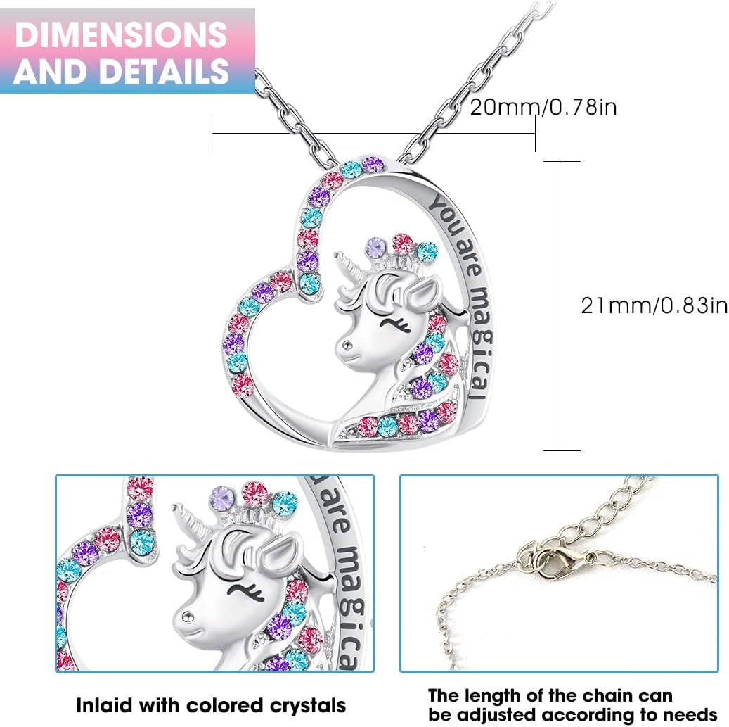 Unicorn Earrings Necklace Hypoallergenic Girls Toys Jewelry Licorne Heart Crown Pendant Earring Necklaces Girl Birthday Party Gifts for Daughter Granddaughter