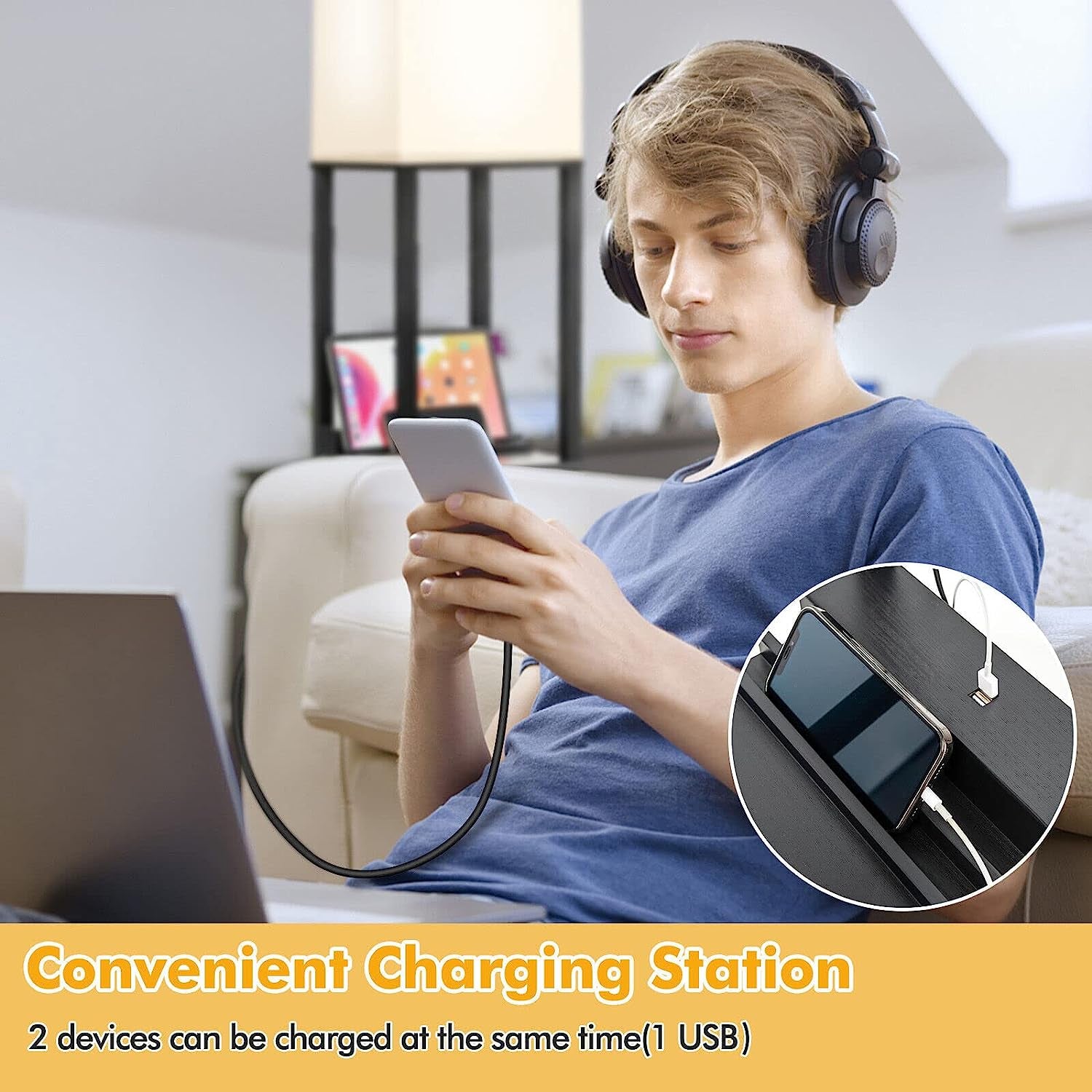 Modern Shelf Floor Lamp, Dimmable Standing Lamp Shelf W/ 1 Drawer & 1 USB Port, E27 5000K LED Bulb Included, Pull Chain Switch, 3-Level Brightness, Storage Lamp for Bedroom, Living Room