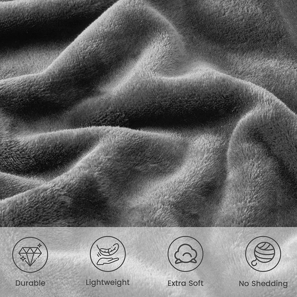 Fleece Blankets 152X203Cm - 300GSM Lightweight Flannel Microfiber Fuzzy Soft Cozy Blanket for Bed, Sofa, Couch, Travel, Camping (Charcoal)