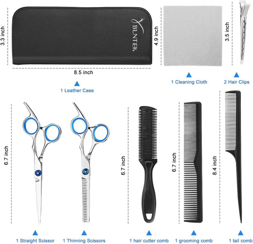Professional Hair Cutting Scissors,  9 PCS Barber Thinning Scissors Hairdressing Shears Stainless Steel Hair Cutting Shears Set with Cape Clips Comb for Barber Salon and Home